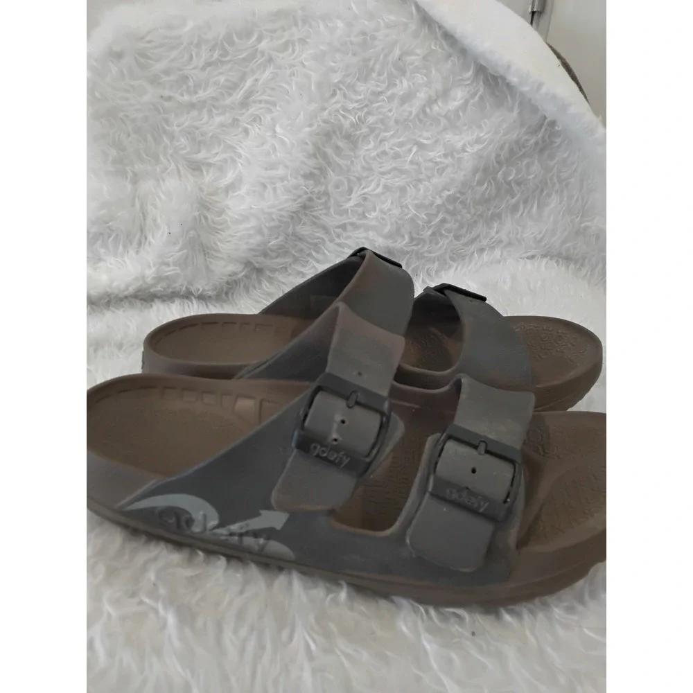 Gravity Defyer G-Defy Men 11 Brown Gray Orthotic Recovery Slide Sandals Buckle